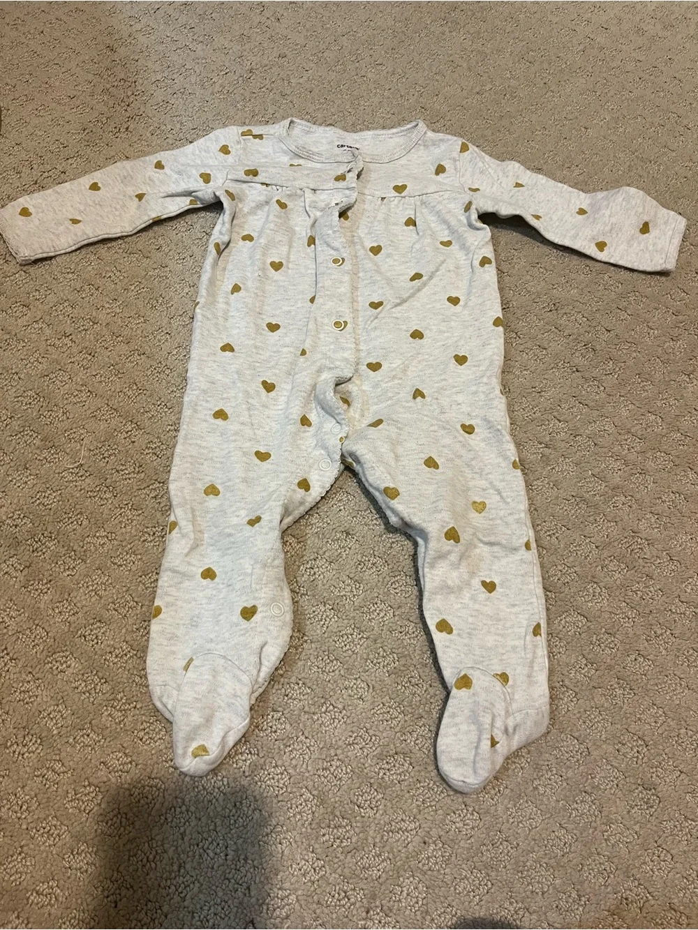 Carter's Heather Gray Footed One-Piece with Gold Heart Print